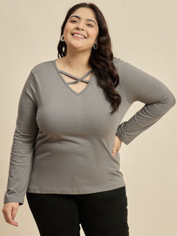 CURVY STREET - Men Grey Cotton Solid/Plain T-Shirt