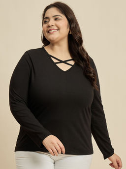 CURVY STREET - Men Black Cotton Solid/Plain T-Shirt