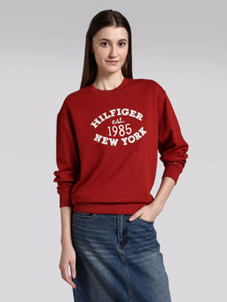 Tommy Hilfiger - Men Red Cotton Typography Sweatshirt