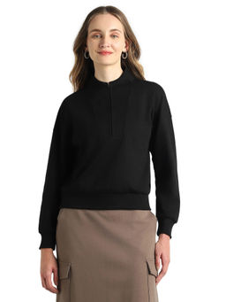 Jockey - WZ13 Women Super Combed Cotton Rich Half Zip Sweatshirt-Black