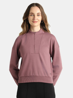 Jockey - WZ13 Women Super Combed Cotton Rich Half Zip Sweatshirt-Rose Taupe