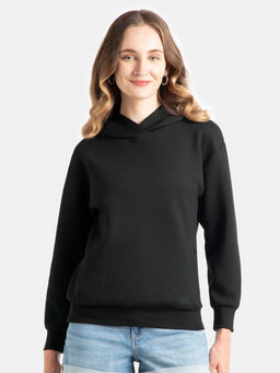 Jockey - WZ22 Women Microfiber Cotton Blend Drop Shoulder Hoodie Sweatshirt-Black