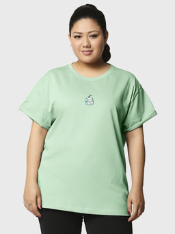 Bewakoof - Women's Green Power Up Graphic Printed Plus Size Boyfriend T-shirt