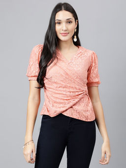 Latin Quarters - Women Peach Short Sleeve Solid Top