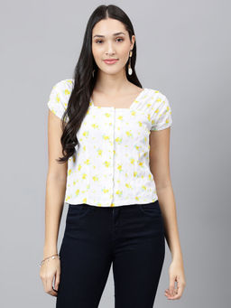 Latin Quarters - Women White Short Sleeve Printed Top