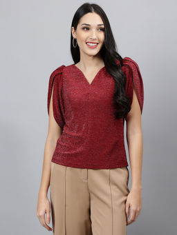 Latin Quarters - Women Red Half Sleeve Knit Top