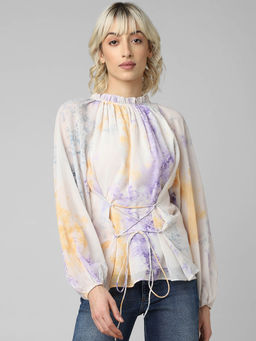 ONLY - Multi Color Printed Front Tie Top