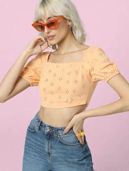 ONLY - Orange Schiffli Detail Crop Top