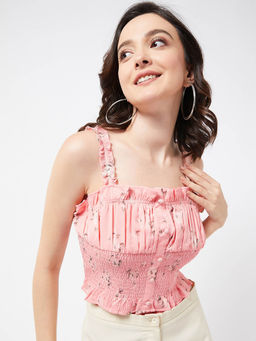 Magre - Pink Printed Smocking Crop Top