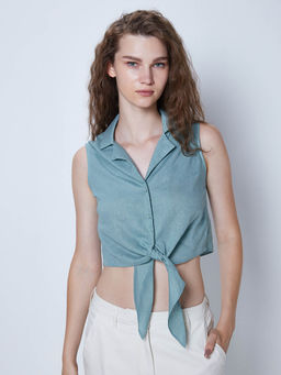 Cover Story - Turquoise Front Tie Crop Top