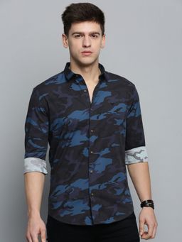 SHOWOFFFF - Mens Spread Collar Black Printed Shirt