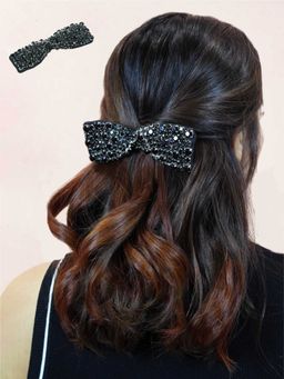 Hair Drama Co. - Black Embellished Crystal Hair Bow Alligator Clip