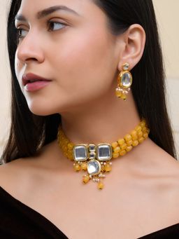 Silvermerc Designs - Yellow Silver Merc Designs Kundan Choker Jewellery Set
