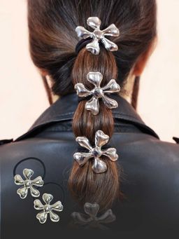 Hair Drama Co. - Silver Floral Pony Cuffs (Pack Of 2)