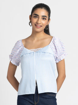 SHAYE - Women White Satin Stripes Top