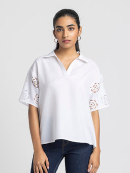SHAYE - Women White Linen Solid Top