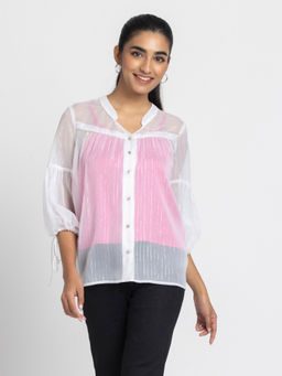 SHAYE - Women White Polyester Solid Top with Cami