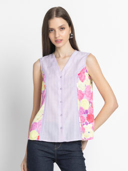SHAYE - Women Lavender Cotton Floral Top