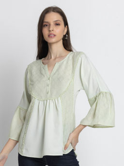 SHAYE - Women Green Cotton Solid Top