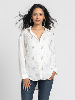 SHAYE - Women White Collar Embroidered Full Sleeves Party Shirt