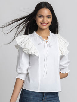 SHAYE - Women White Cotton Solid Top