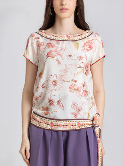 SHAYE - Women Beige Viscose Rayon Floral Top