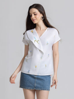 SHAYE - Women White Polyester Embroidered Top