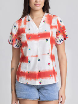 SHAYE - Women White Cotton Embroidered Top