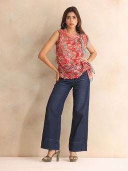 SHAYE - Women Red Polyester Floral Top