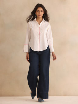 SHAYE - Women White Collar Solid Full Sleeves Casual Shirt