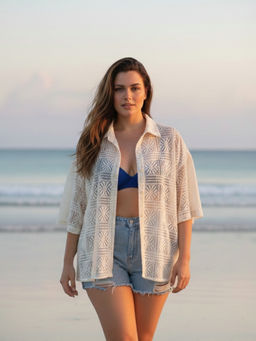 Qurvii - Women Ivory Crochet Shirt