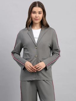 Fitleasure - Women Grey Tencel Spandex Solid Blazer
