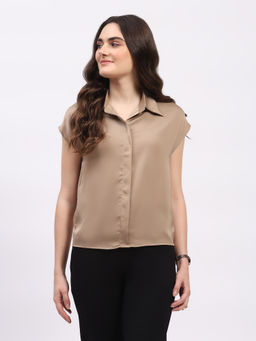 Global Republic - Women Brown Satin Solid Shirt