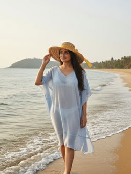 Qurvii - Women Blue Mulmul Solid Dress