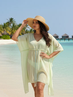 Qurvii - Women Yellow Mulmul Solid Dress
