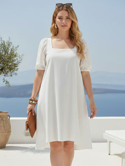Qurvii - Women White Poplin Solid A-Line Dress