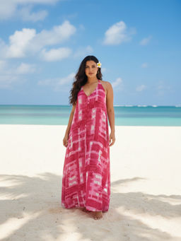 Qurvii - Women Pink Crepe Tie & Dye A-Line Dress