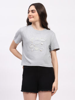 Global Republic - Women Grey Cotton Embroidered Top