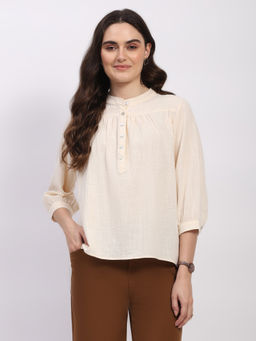Global Republic - Women Cream Cotton Solid Top