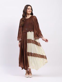 Global Republic - Women Brown Polyester Colorblock Flared Dress