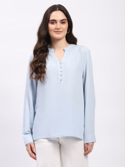 Global Republic - Women Blue Cotton Linen Solid Top