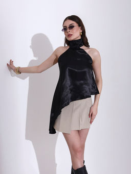 SALVIA SKY - Women Black Satin Solid Top