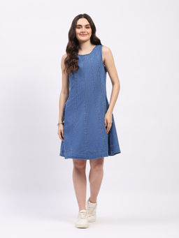 Global Republic - Women Blue Denim Solid A-Line Dress