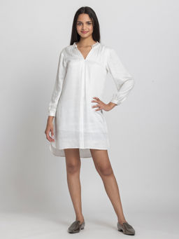 SHAYE - Women White Modal Solid Flared Dress