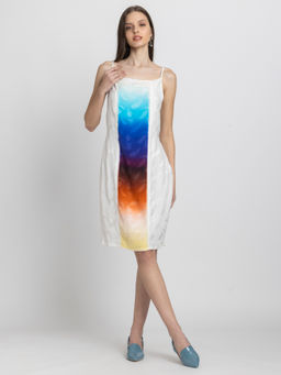 SHAYE - Women White Jacquard Ombre Flared Dress