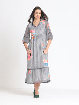 SHAYE - Women White Polyester Printed A-Line Dress