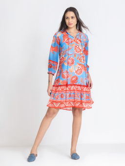 SHAYE - Women Blue Polyester Printed A-Line Dress