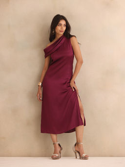 SHAYE - Women Magenta Polyester Solid A-Line Dress