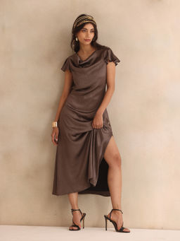 SHAYE - Women Grey Polyester Solid Flared Dress