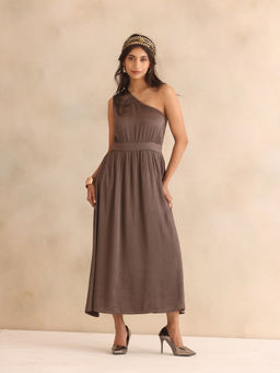 SHAYE - Women Grey Polyester Solid Flared Dress